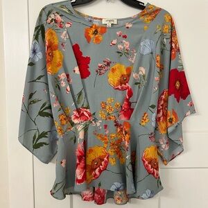 Umgee Women's Floral Blouse - Red, Orange, Blue